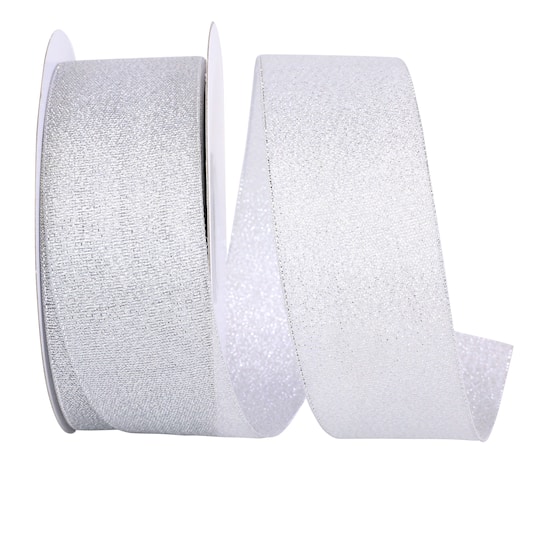 JAM Paper 1.5" x 25yd. Silver Woven Shimmer Wired Ribbon